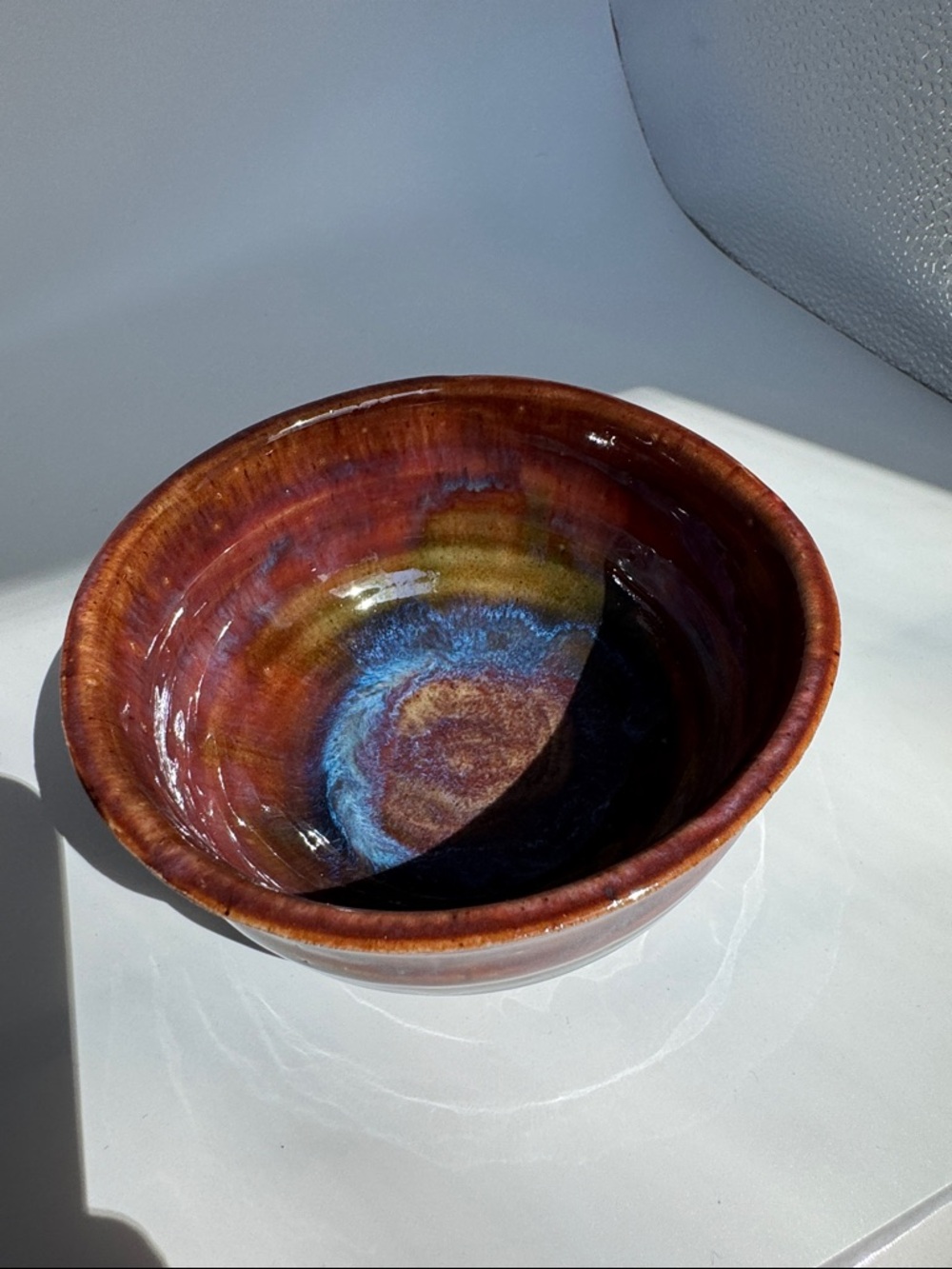 Handmade Glazed Ceramic Bowl rainbow of glaze colours